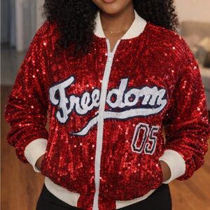 Sequin Red Bomber Jacket